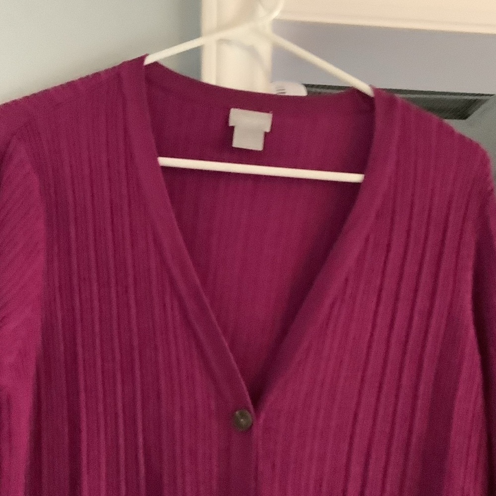 Chico's Ribbed Cardigan Sweater - Fuchsia - Picture 3 of 8